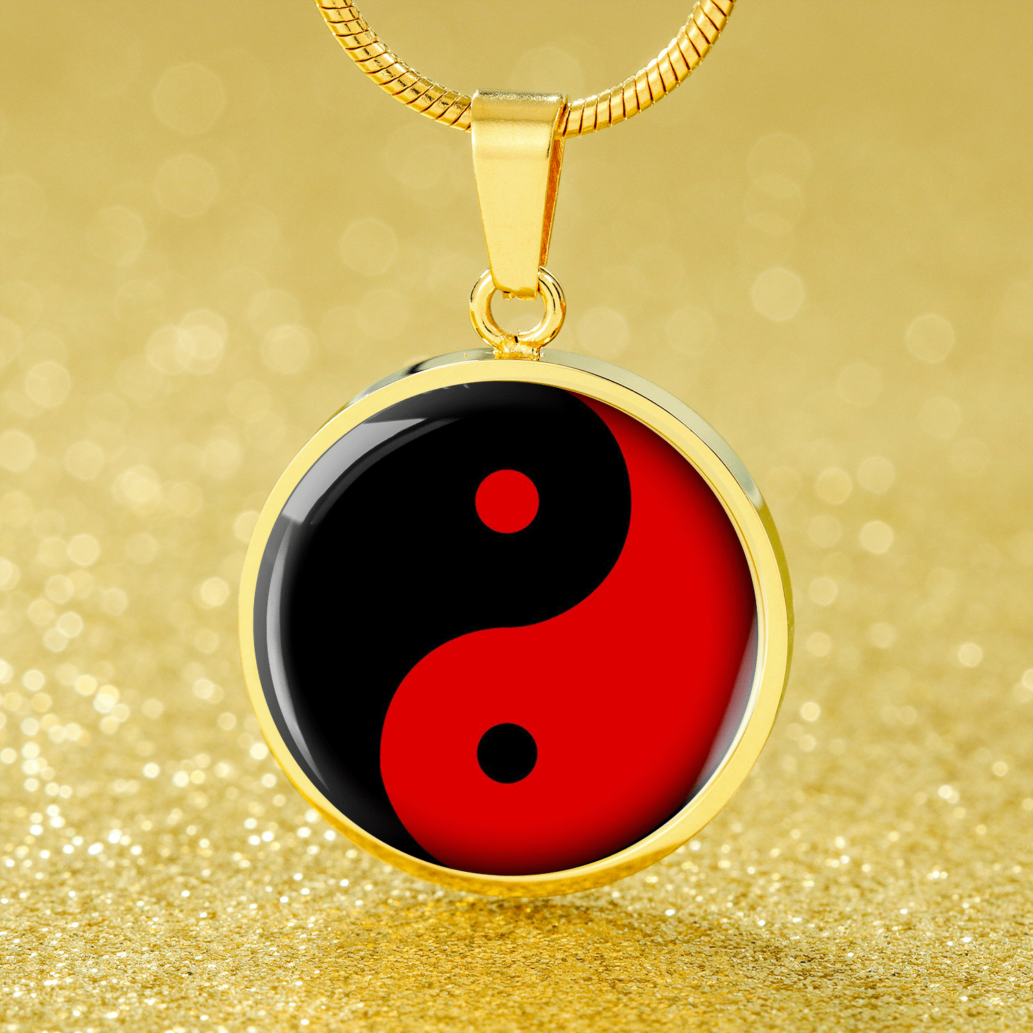 Yin Yang Necklace Black And Red Circle Pendant Stainless Steel or 18k Gold 18-22" - Express Your Love Gifts