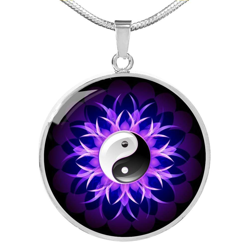 Yin Yang Necklace Purple Lotus Circle Pendant Stainless Steel or 18k Gold 18-22" - Express Your Love Gifts