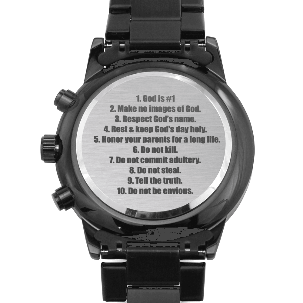 10 Commandments Engraved Multifunction Fishing Men's Watch Stainless Steel Chronograph W Copper Dial-Express Your Love Gifts