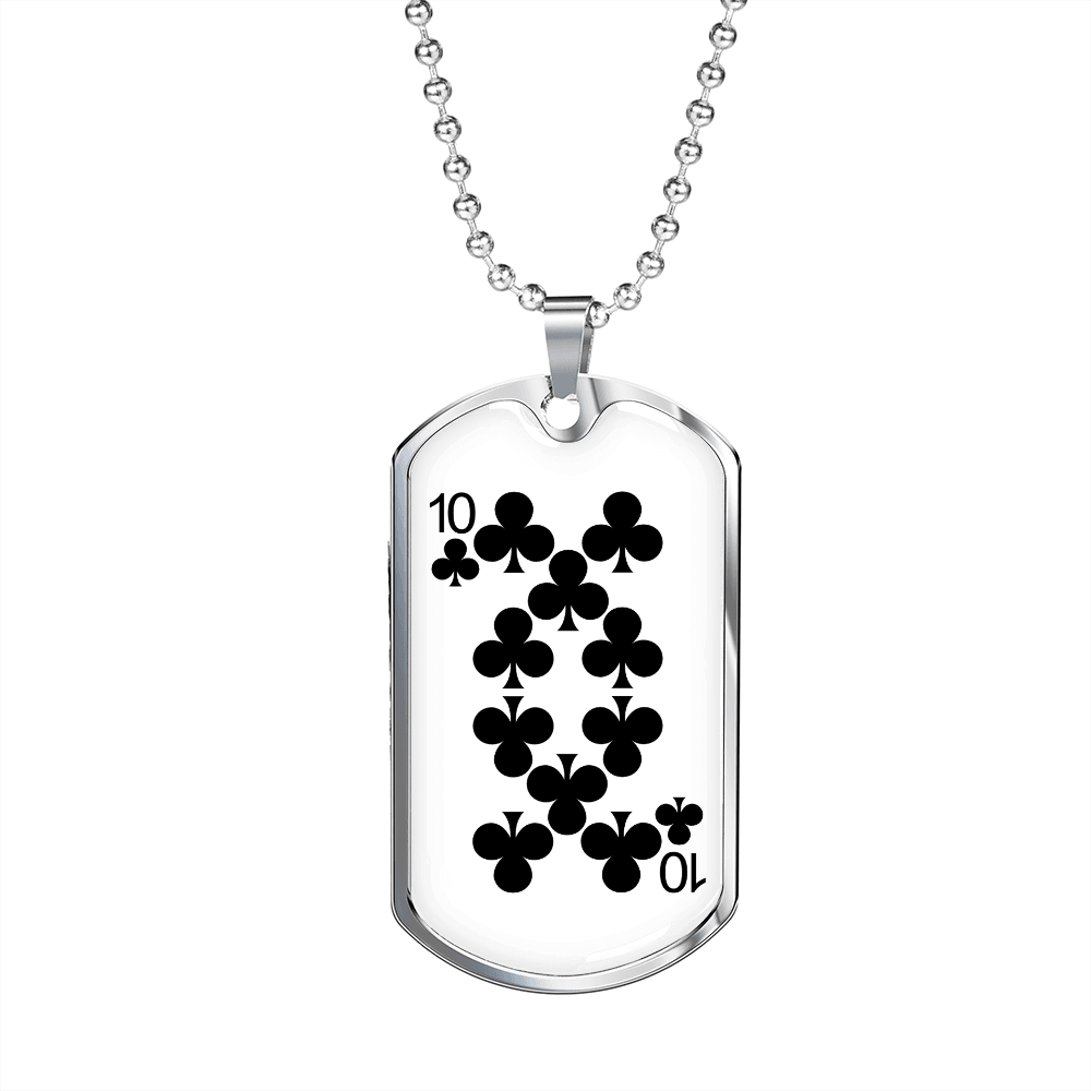 10 of Clubs Gambler Necklace Stainless Steel or 18k Gold Dog Tag 24" Chain-Express Your Love Gifts