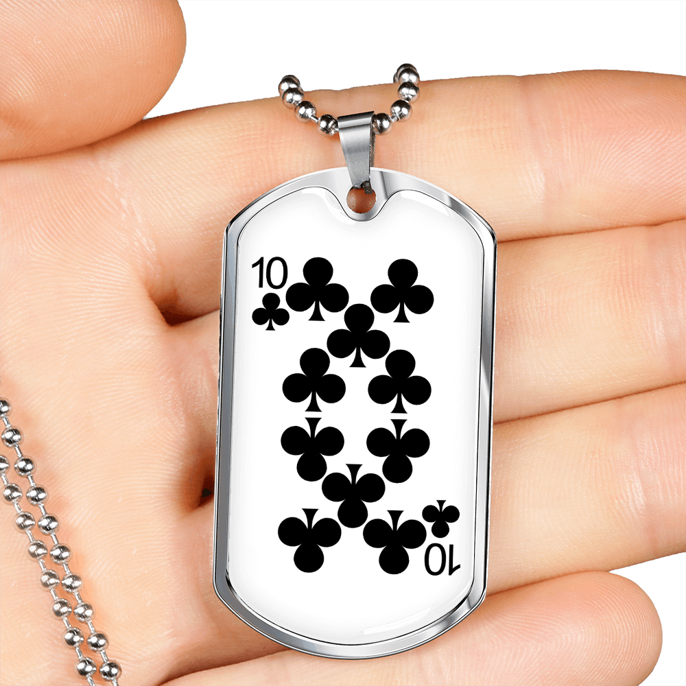 10 of Clubs Gambler Necklace Stainless Steel or 18k Gold Dog Tag 24" Chain-Express Your Love Gifts