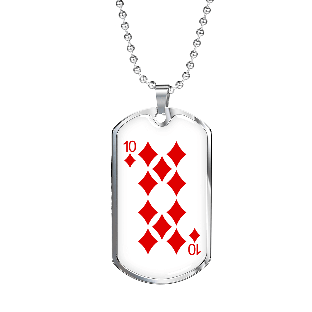 10 of Diamonds Gambler Necklace Stainless Steel or 18k Gold Dog Tag 24" Chain-Express Your Love Gifts