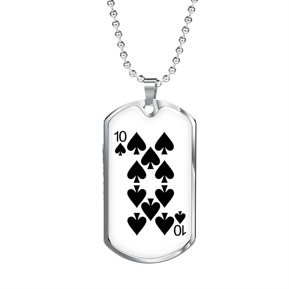 10 of Spades Gambler Necklace Stainless Steel or 18k Gold Dog Tag 24" Chain-Express Your Love Gifts