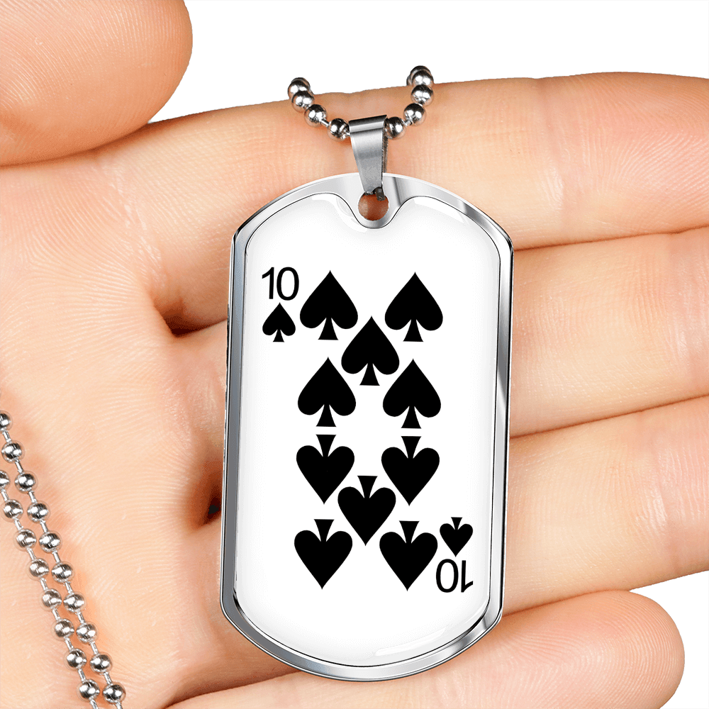 10 of Spades Gambler Necklace Stainless Steel or 18k Gold Dog Tag 24" Chain-Express Your Love Gifts