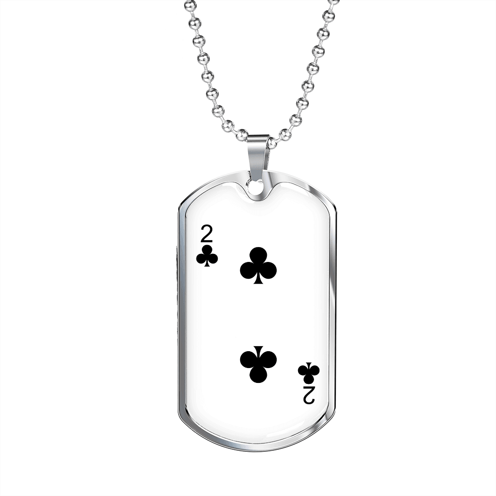 2 of Clubs Gambler Necklace Stainless Steel or 18k Gold Dog Tag 24" Chain-Express Your Love Gifts