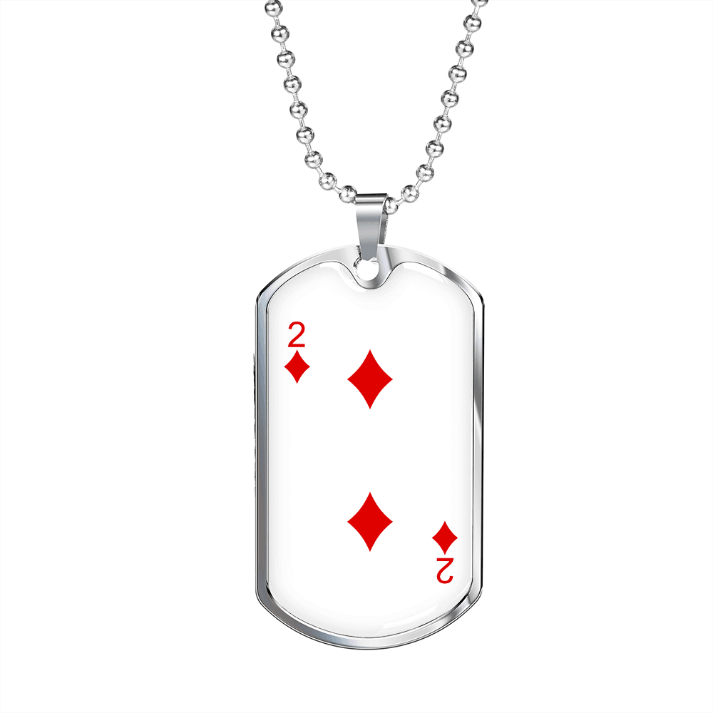 2 of Diamonds Gambler Necklace Stainless Steel or 18k Gold Dog Tag 24" Chain-Express Your Love Gifts