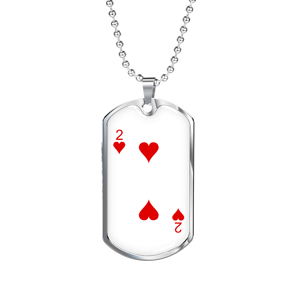 2 of Hearts Gambler Necklace Stainless Steel or 18k Gold Dog Tag 24" Chain-Express Your Love Gifts