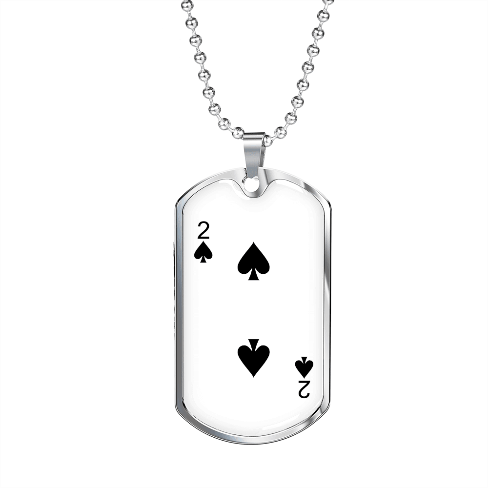 2 of Spades Gambler Necklace Stainless Steel or 18k Gold Dog Tag 24" Chain-Express Your Love Gifts