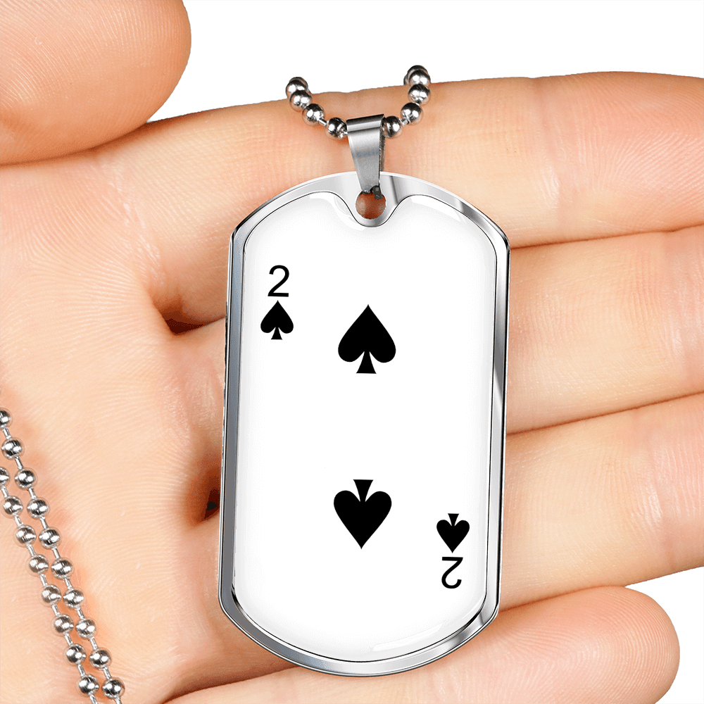 2 of Spades Gambler Necklace Stainless Steel or 18k Gold Dog Tag 24" Chain-Express Your Love Gifts