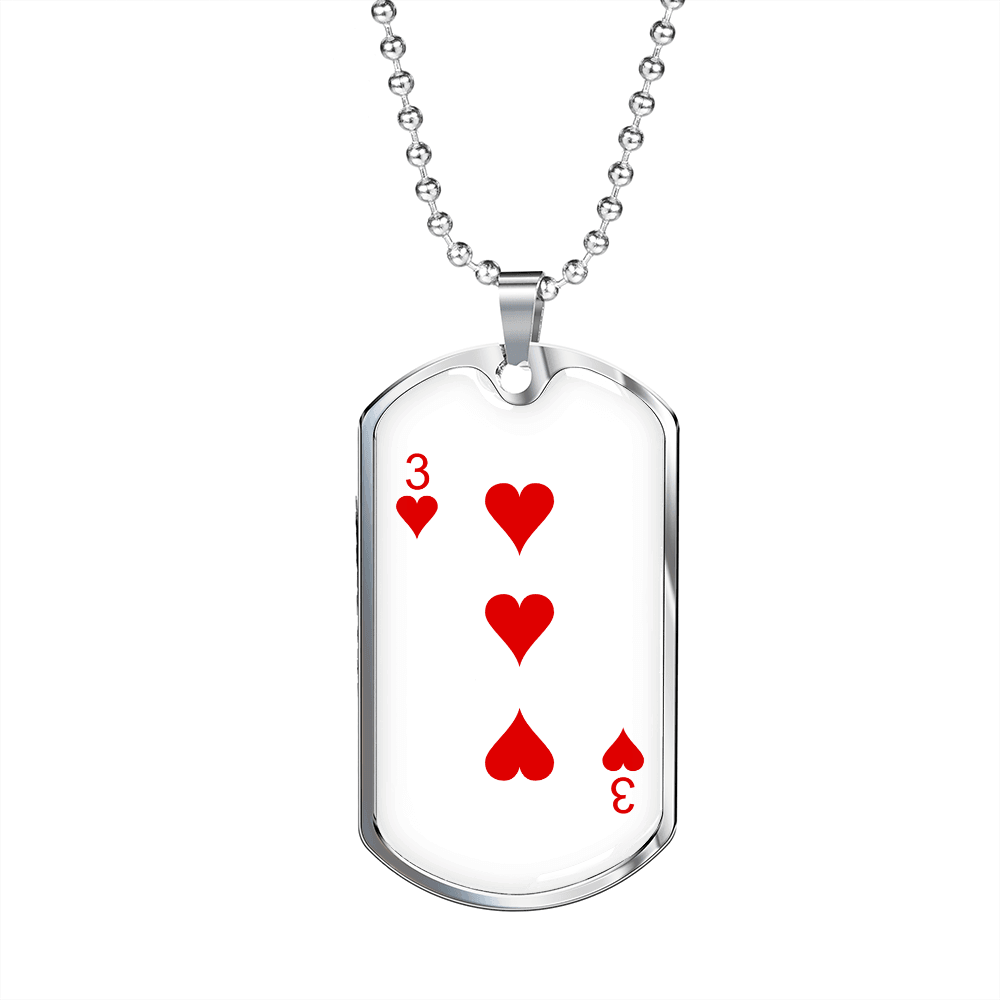 3 of Hearts Gambler Necklace Stainless Steel or 18k Gold Dog Tag 24" Chain-Express Your Love Gifts