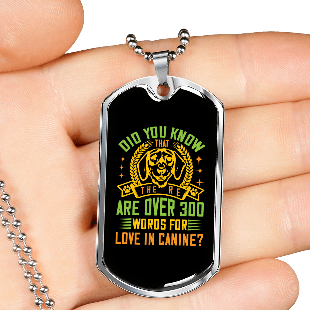 300 Words For Love in Canine Neon Green Necklace Stainless Steel or 18k Gold Dog Tag 24" Chain-Express Your Love Gifts