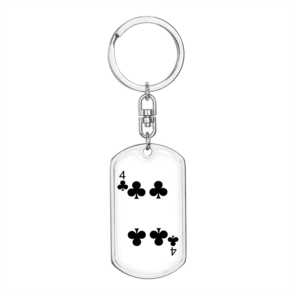4 of Clubs Gambler Keychain Stainless Steel or 18k Gold Dog Tag Keyring-Express Your Love Gifts