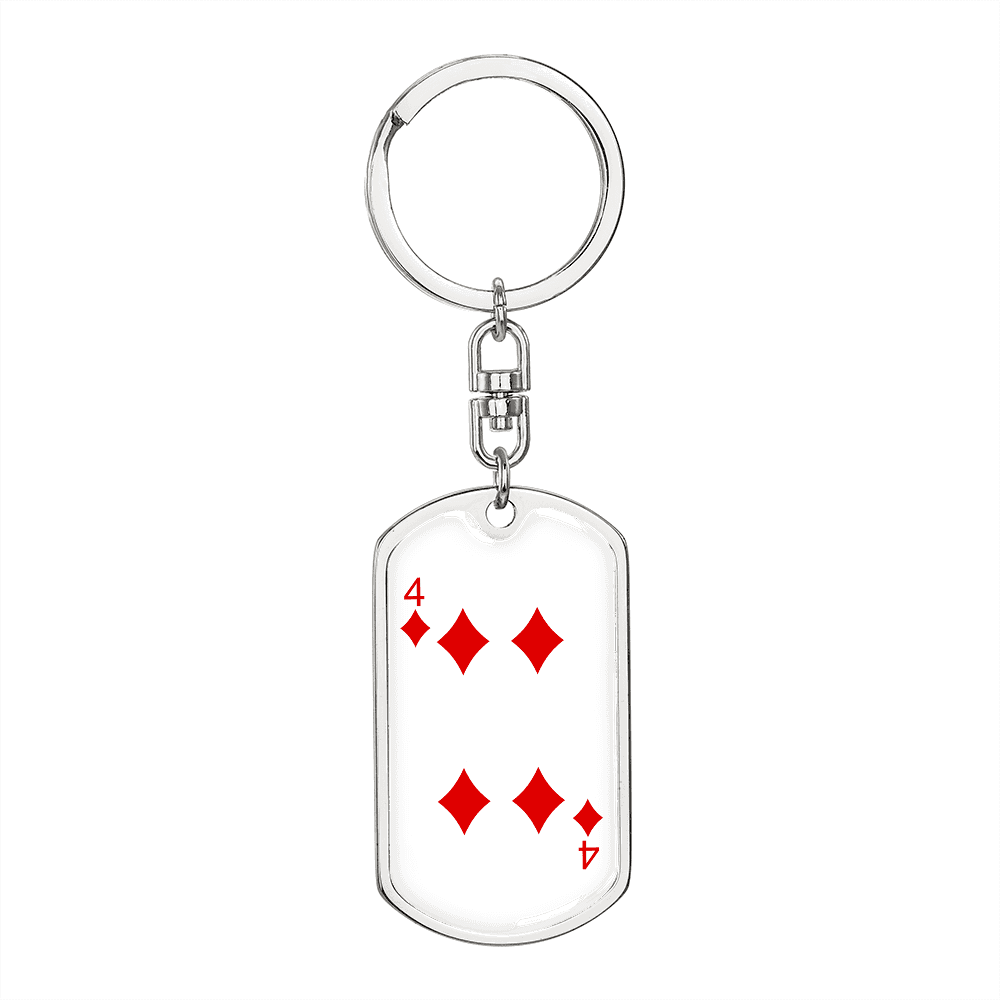 4 of Diamonds Gambler Keychain Stainless Steel or 18k Gold Dog Tag Keyring-Express Your Love Gifts