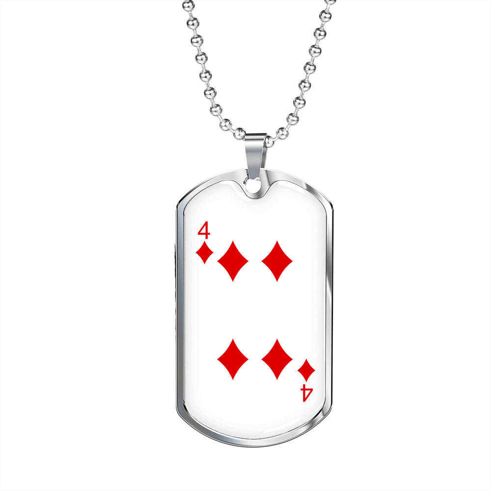 4 of Diamonds Gambler Necklace Stainless Steel or 18k Gold Dog Tag 24" Chain-Express Your Love Gifts
