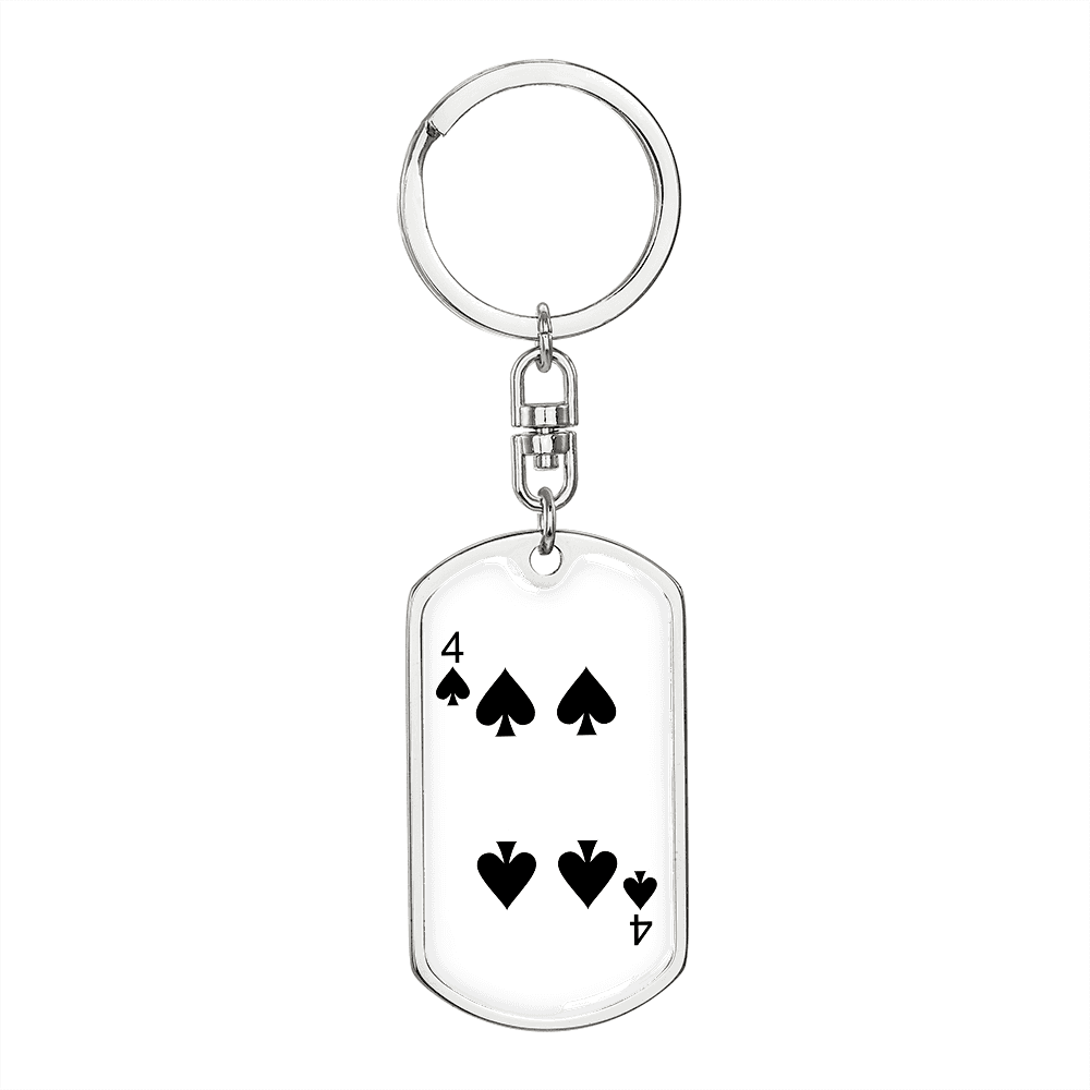 4 of Spades Gambler Keychain Stainless Steel or 18k Gold Dog Tag Keyring-Express Your Love Gifts