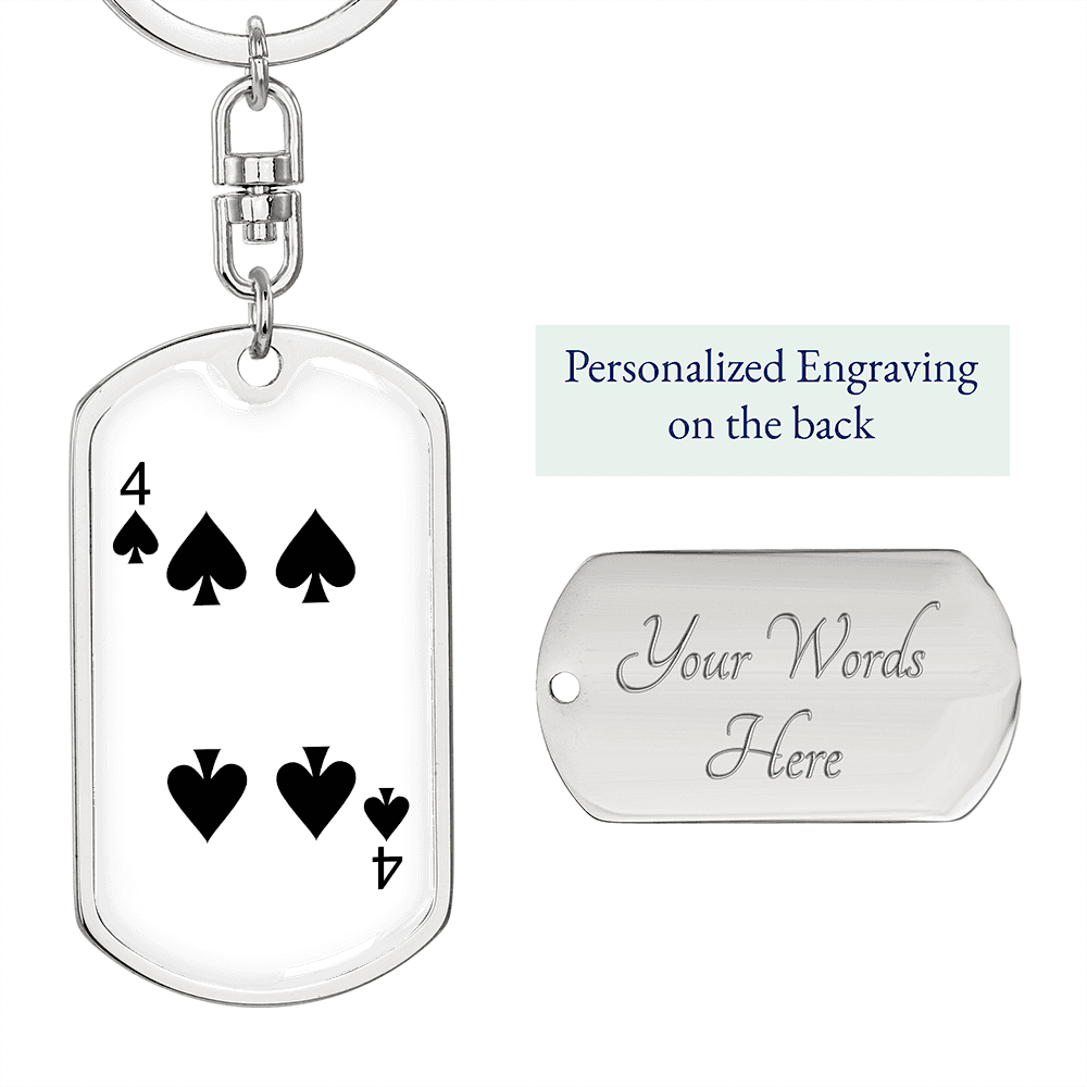 4 of Spades Gambler Keychain Stainless Steel or 18k Gold Dog Tag Keyring-Express Your Love Gifts