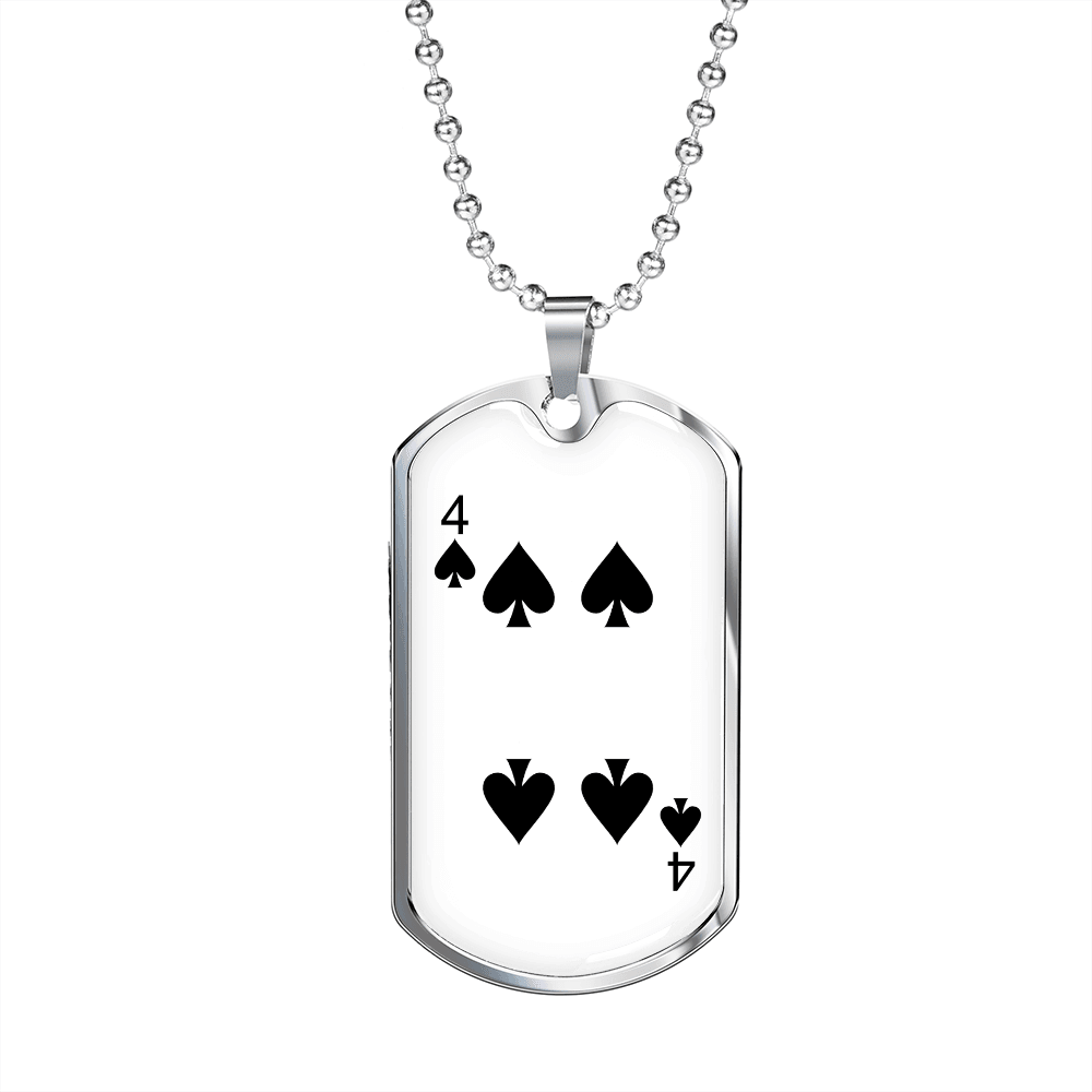 4 of Spades Gambler Necklace Stainless Steel or 18k Gold Dog Tag 24" Chain-Express Your Love Gifts