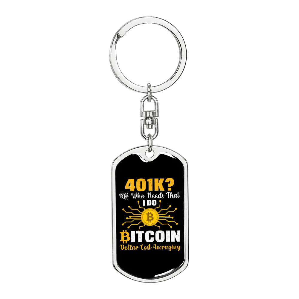 401K or Bitcoin Crypto Keychain Stainless Steel or 18k Gold Dog Tag Keyring-Express Your Love Gifts