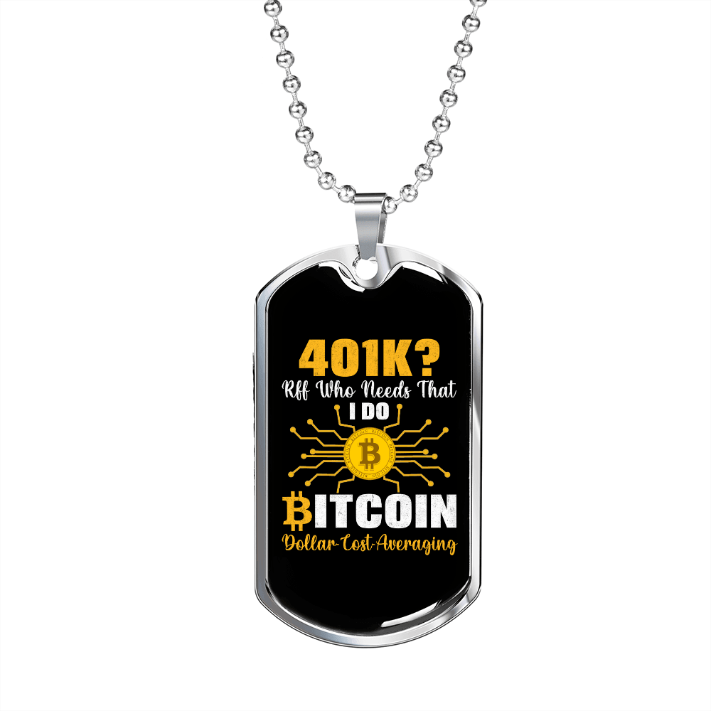 401K or Bitcoin Crypto Necklace Stainless Steel or 18k Gold Dog Tag 24" Chain-Express Your Love Gifts