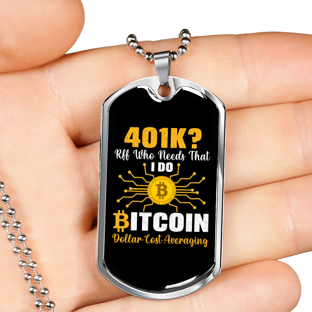 401K or Bitcoin Crypto Necklace Stainless Steel or 18k Gold Dog Tag 24" Chain-Express Your Love Gifts