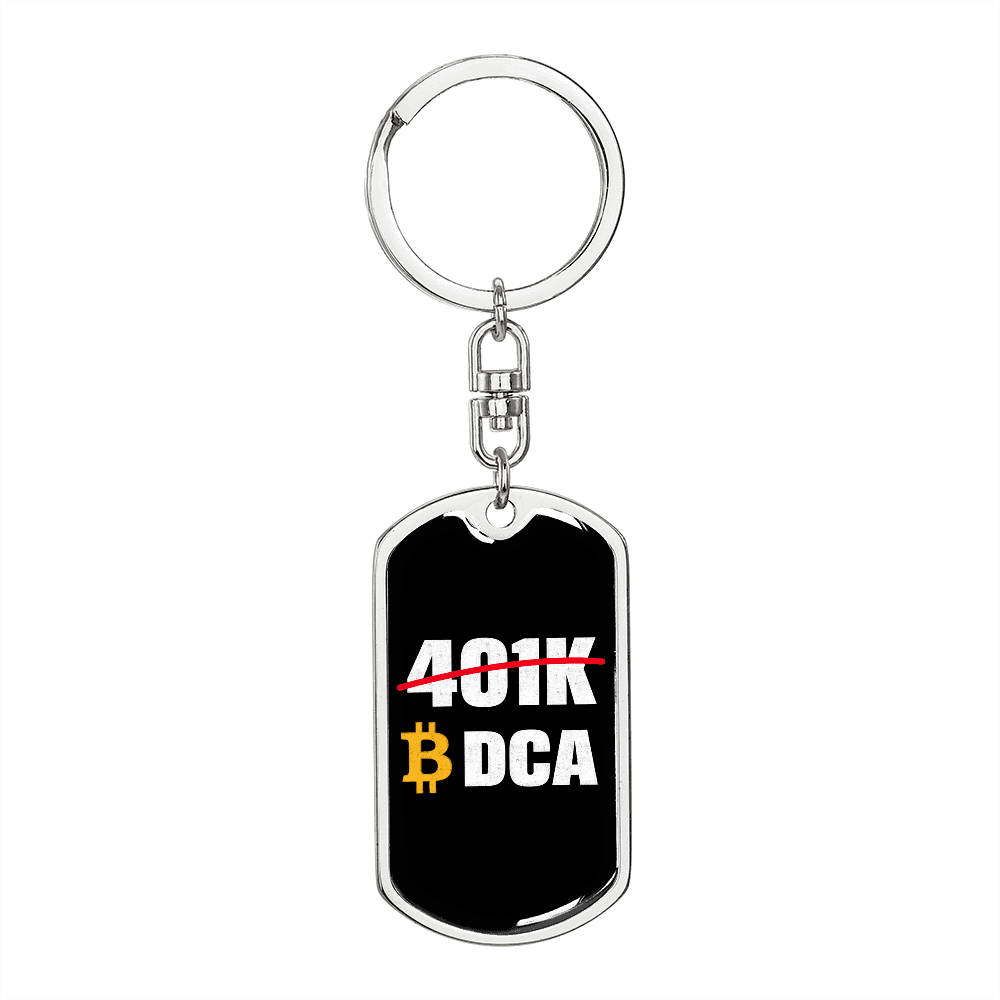 401k or DCA Crypto Keychain Stainless Steel or 18k Gold Dog Tag Keyring-Express Your Love Gifts