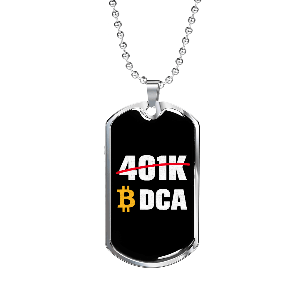 401k or DCA Crypto Necklace Stainless Steel or 18k Gold Dog Tag 24" Chain-Express Your Love Gifts