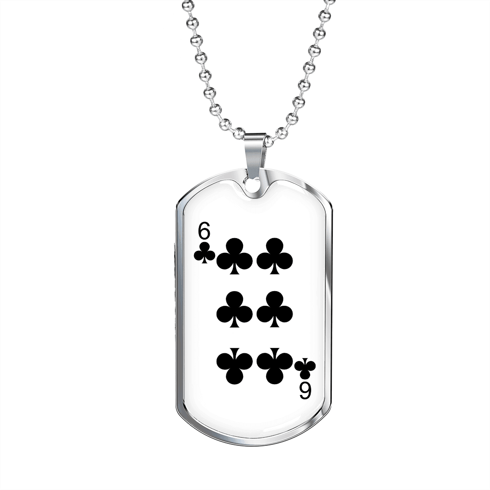 6 of Clubs Gambler Necklace Stainless Steel or 18k Gold Dog Tag 24" Chain-Express Your Love Gifts