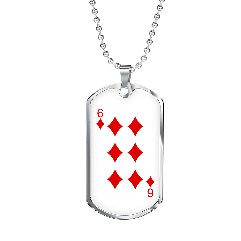 6 of Diamonds Gambler Necklace Stainless Steel or 18k Gold Dog Tag 24" Chain-Express Your Love Gifts