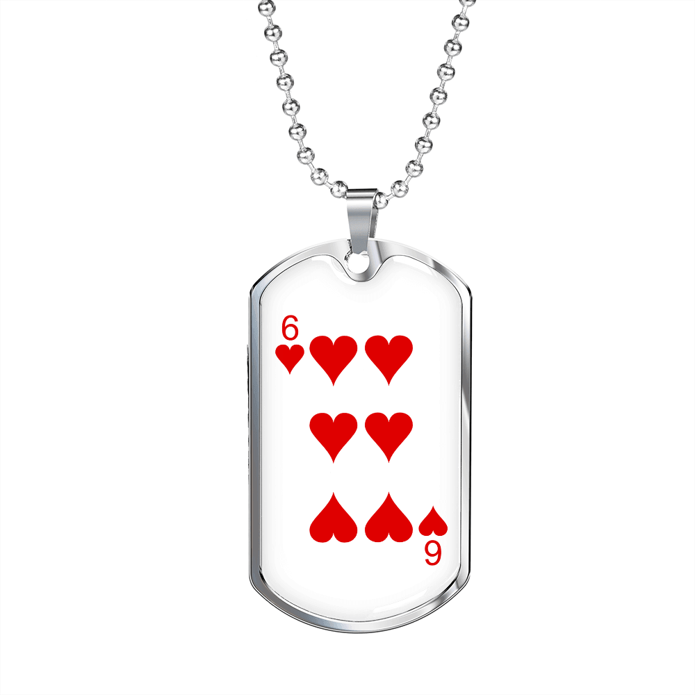 6 of Hearts Gambler Necklace Stainless Steel or 18k Gold Dog Tag 24" Chain-Express Your Love Gifts