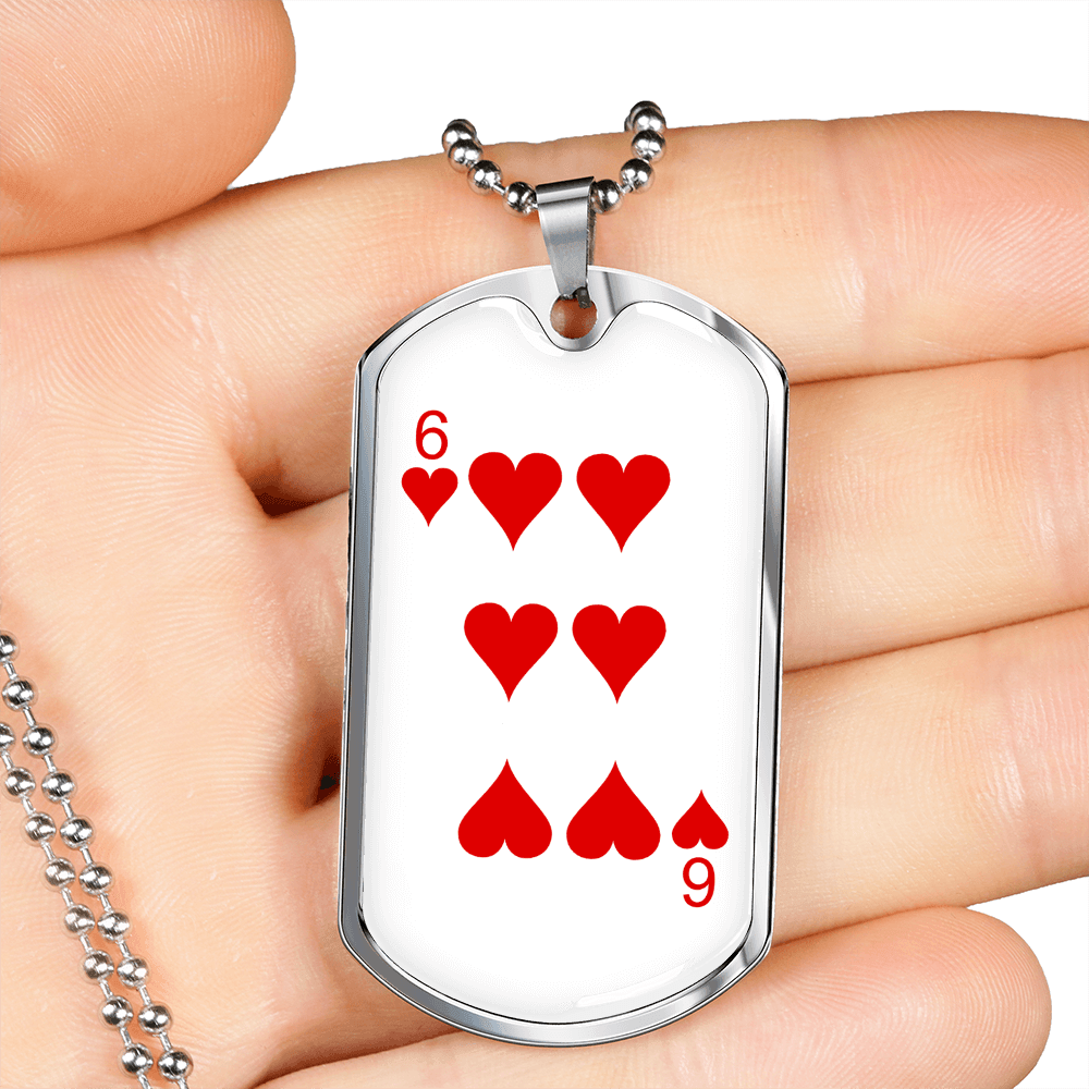 6 of Hearts Gambler Necklace Stainless Steel or 18k Gold Dog Tag 24" Chain-Express Your Love Gifts