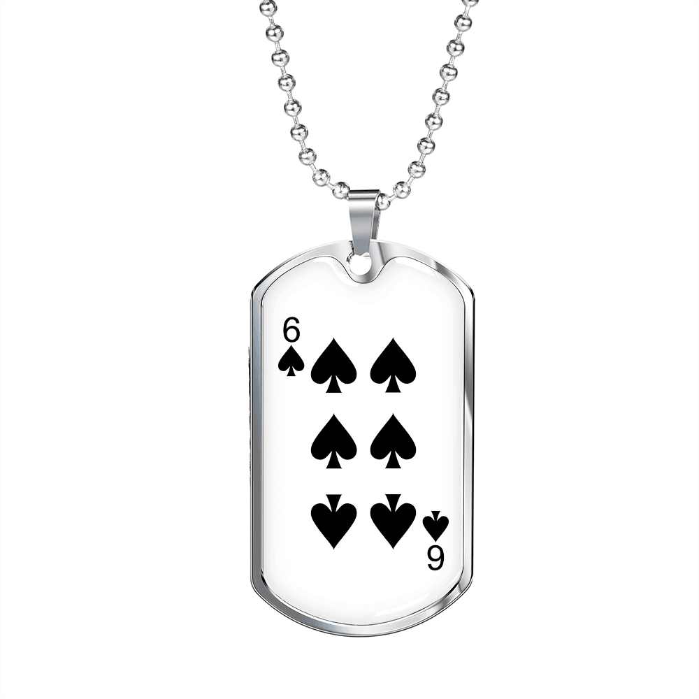 6 of Spades Gambler Necklace Stainless Steel or 18k Gold Dog Tag 24" Chain-Express Your Love Gifts