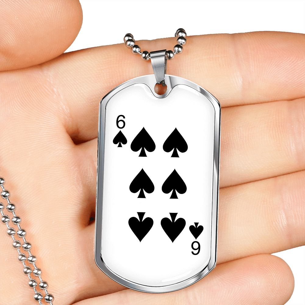 6 of Spades Gambler Necklace Stainless Steel or 18k Gold Dog Tag 24" Chain-Express Your Love Gifts