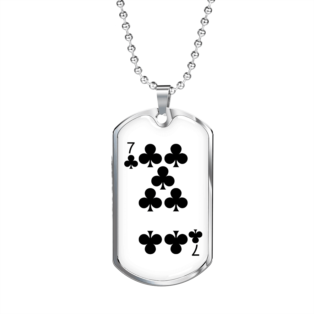7 of Clubs Gambler Necklace Stainless Steel or 18k Gold Dog Tag 24" Chain-Express Your Love Gifts