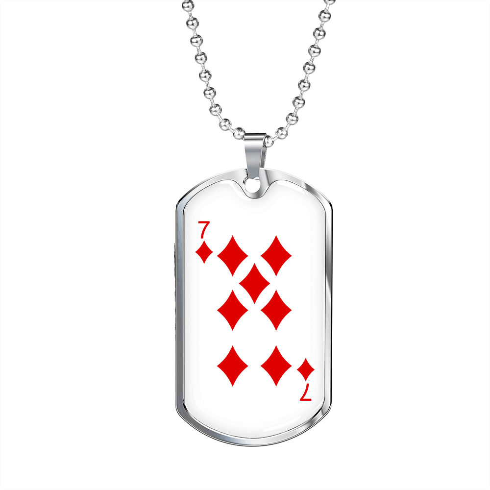 7 of Diamonds Gambler Necklace Stainless Steel or 18k Gold Dog Tag 24" Chain-Express Your Love Gifts