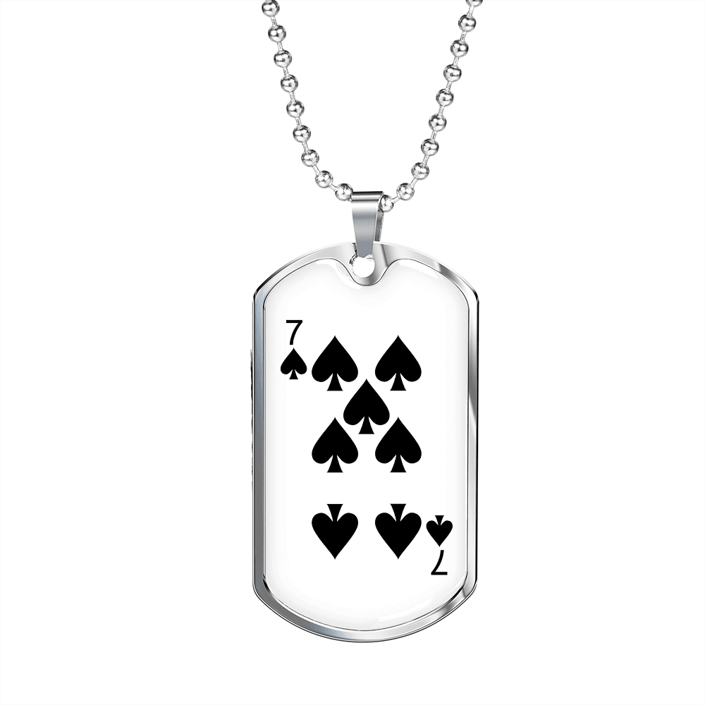 7 of Spades Gambler Necklace Stainless Steel or 18k Gold Dog Tag 24" Chain-Express Your Love Gifts