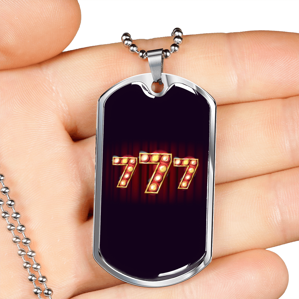 777 Lucky Gambler Necklace Stainless Steel or 18k Gold Dog Tag 24-Express Your Love Gifts