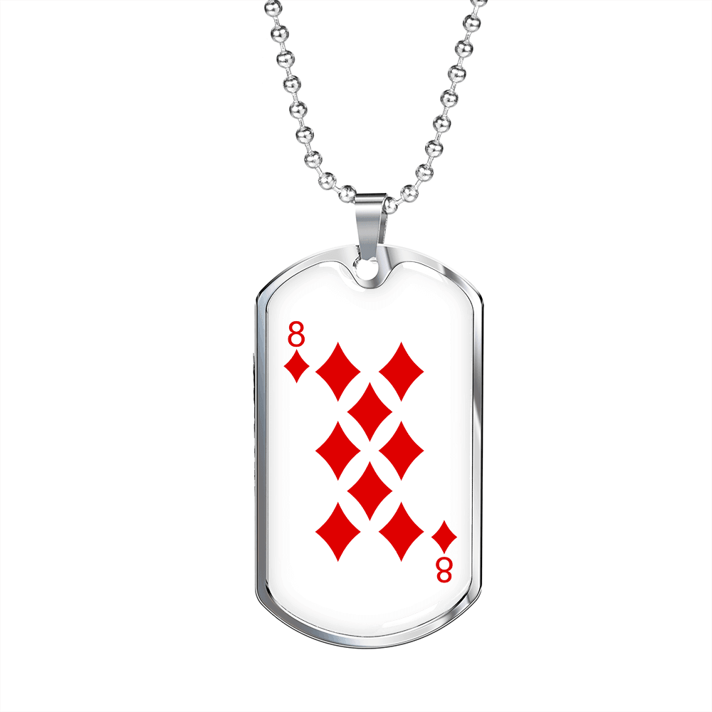 8 of Diamonds Gambler Necklace Stainless Steel or 18k Gold Dog Tag 24" Chain-Express Your Love Gifts