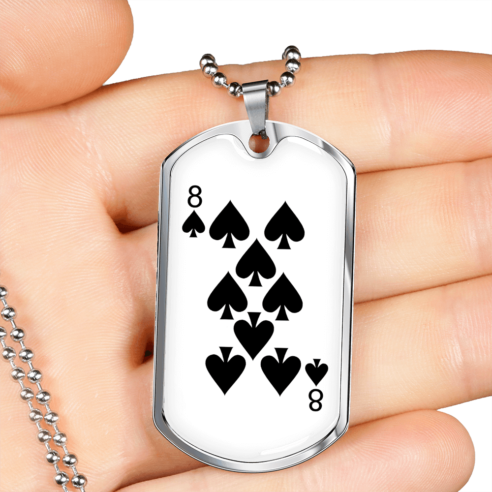 8 of Spades Gambler Necklace Stainless Steel or 18k Gold Dog Tag 24" Chain-Express Your Love Gifts