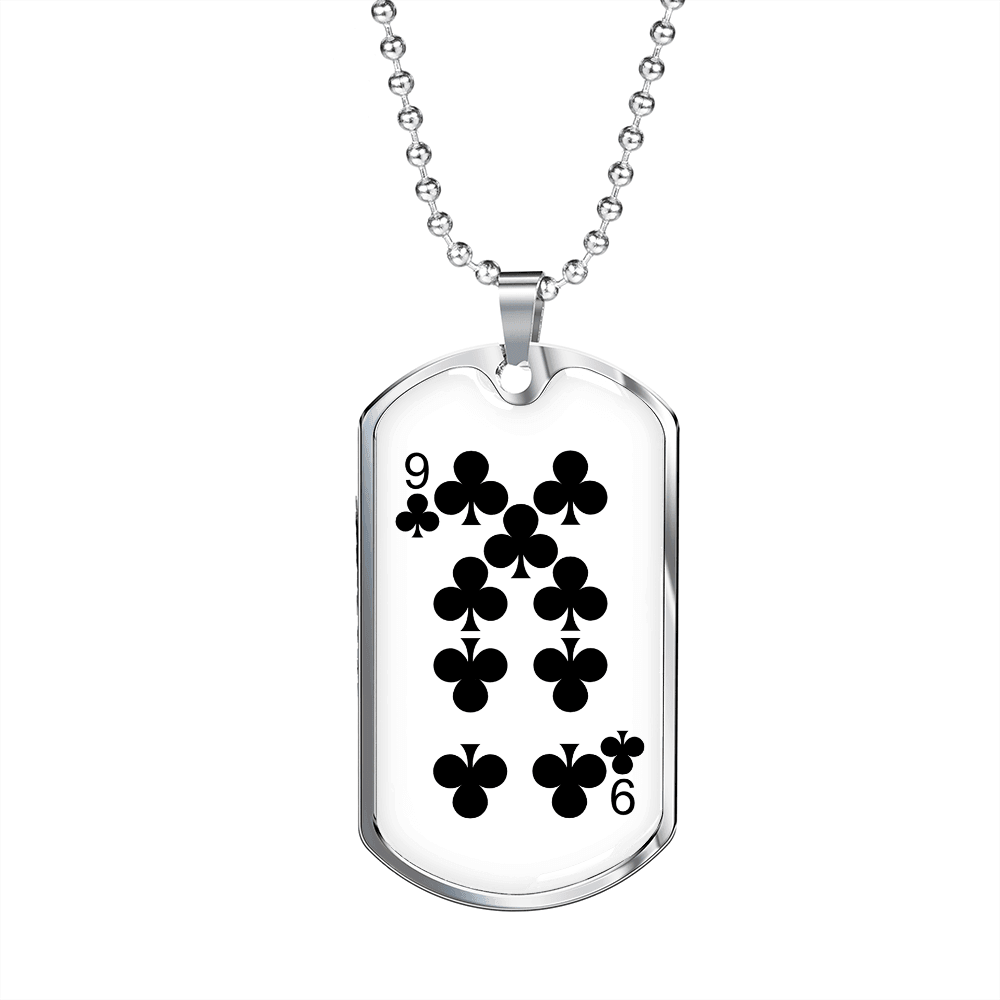 9 of Clubs Gambler Necklace Stainless Steel or 18k Gold Dog Tag 24" Chain-Express Your Love Gifts