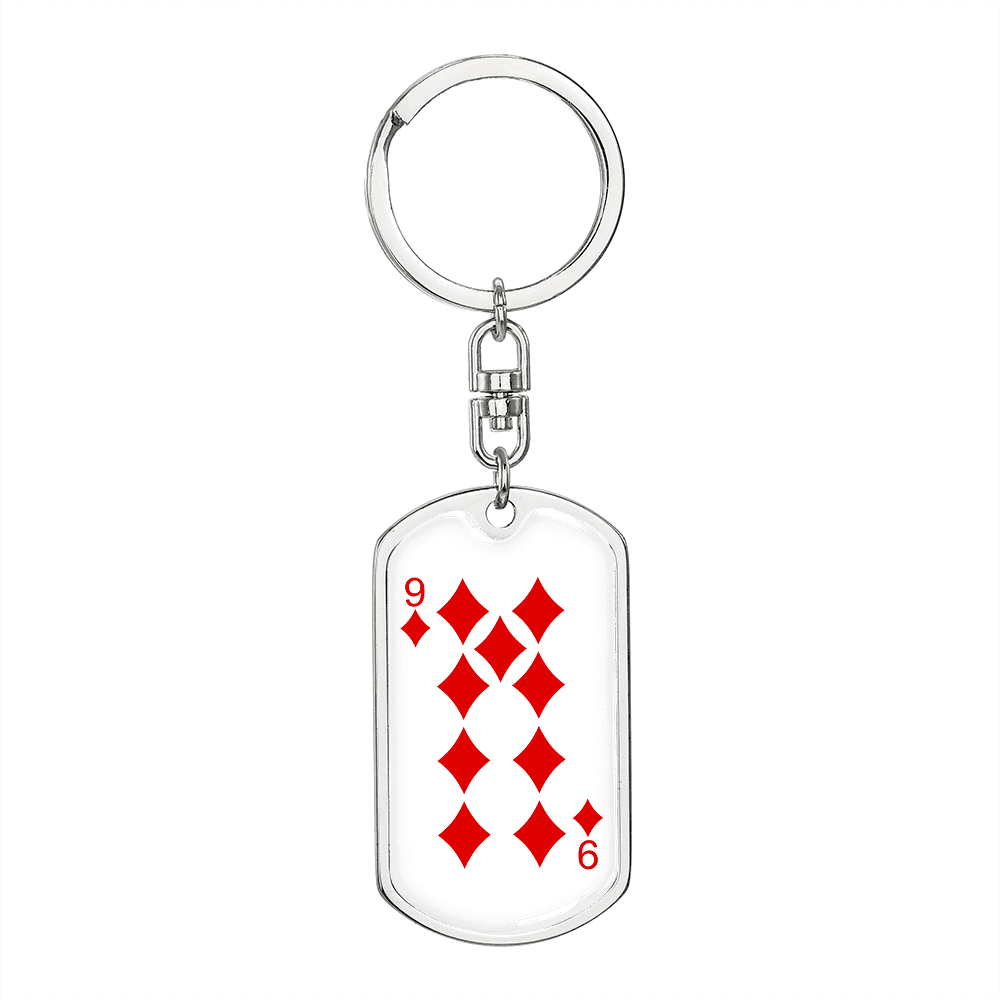 9 of Diamonds Gambler Keychain Stainless Steel or 18k Gold Dog Tag Keyring-Express Your Love Gifts