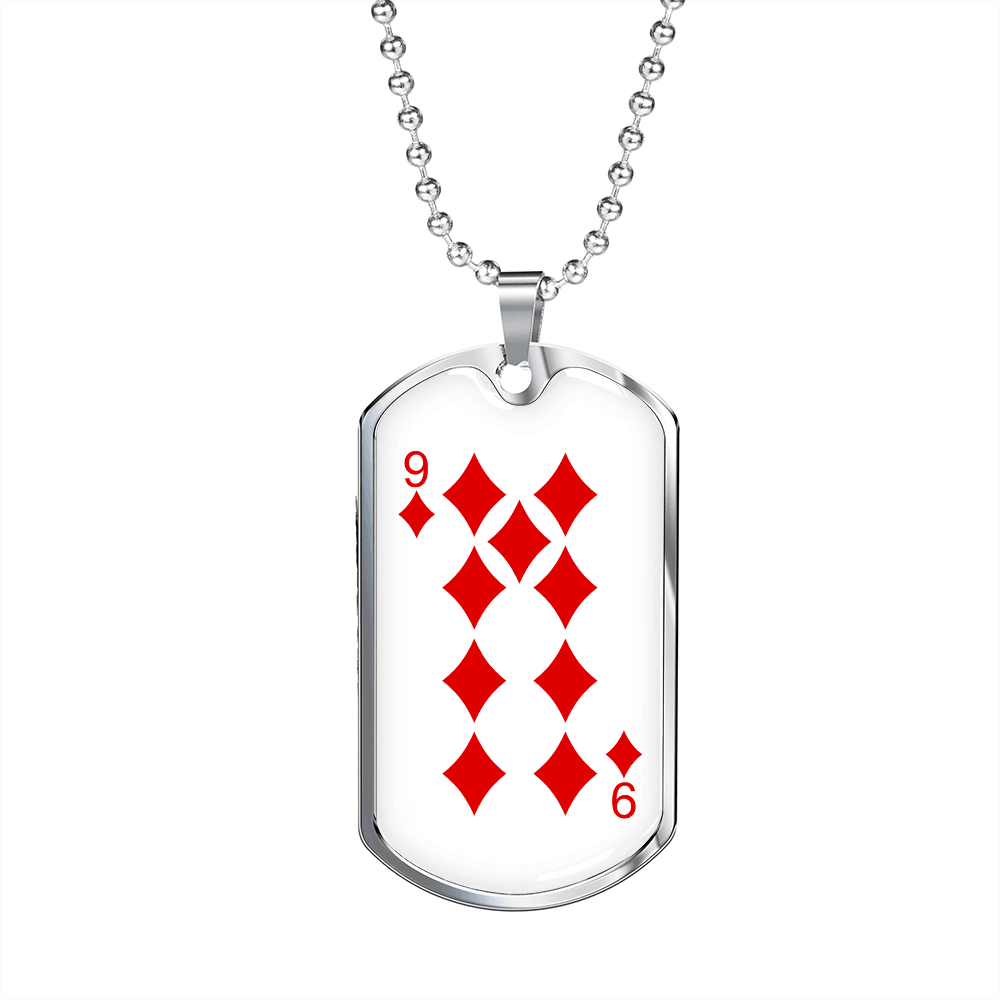 9 of Diamonds Gambler Necklace Stainless Steel or 18k Gold Dog Tag 24" Chain-Express Your Love Gifts