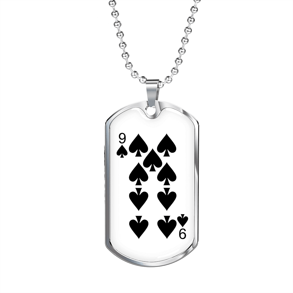 9 of Spades Gambler Necklace Stainless Steel or 18k Gold Dog Tag 24" Chain-Express Your Love Gifts