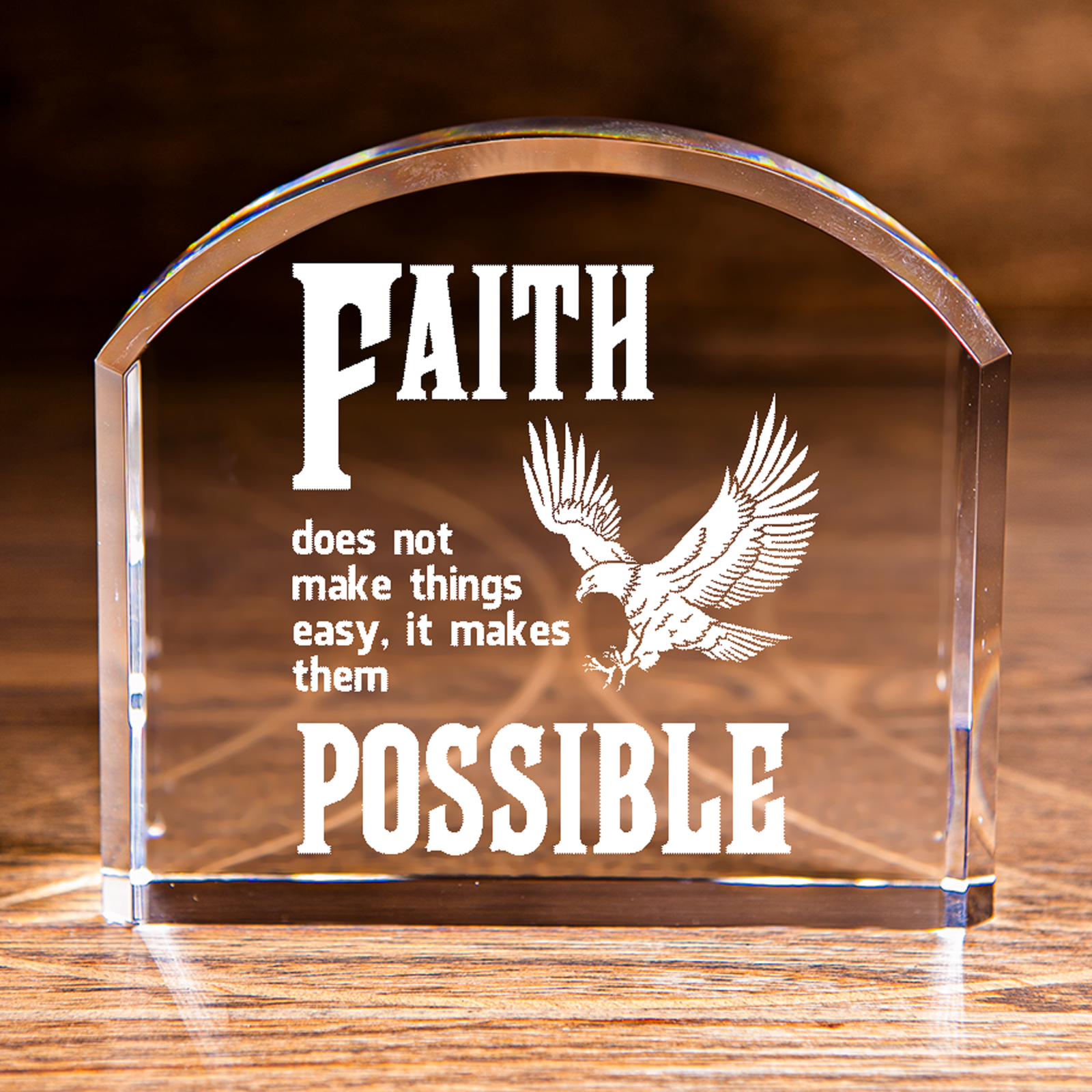 Luke 1:37 Faith Makes it Possible Arch Top Crystal Christian Gift-Express Your Love Gifts
