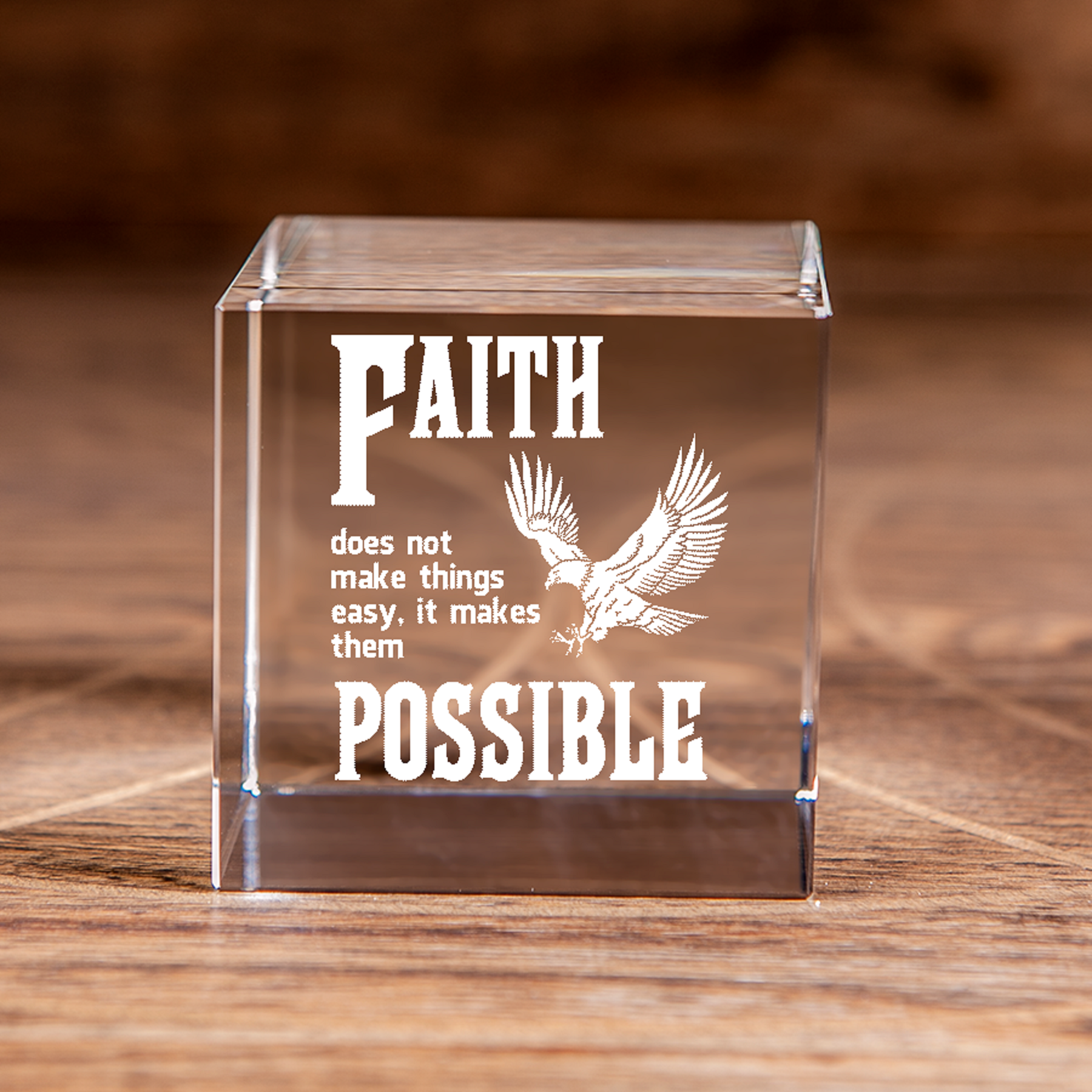 Luke 1:37 Square Cut Crystal Cube Faith Makes it Possible Christian Gift-Express Your Love Gifts