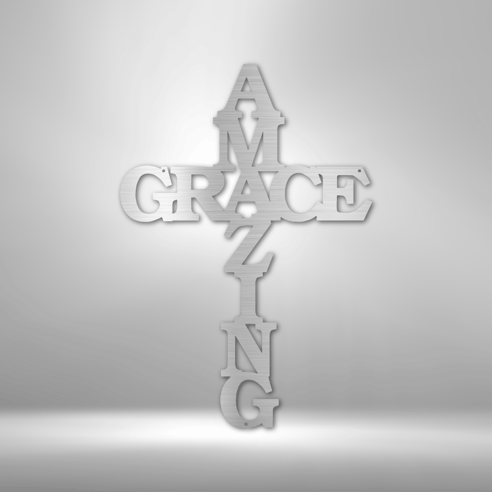 Scripture Walls Amazing Grace Cross Steel Sign Steel Art Wall Metal Decor-Express Your Love Gifts