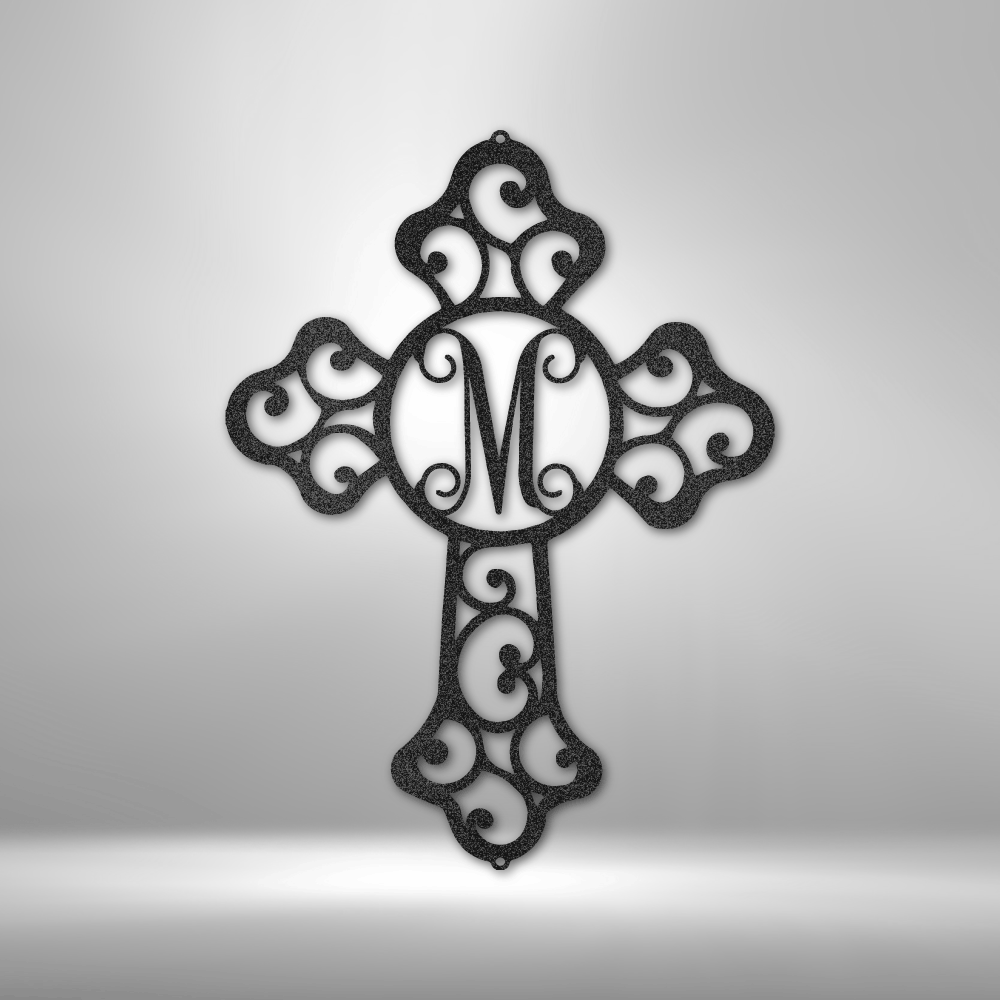 Scripture Walls Personalized Initial Cross Monogram Steel Sign Steel Art Wall Metal Decor-Express Your Love Gifts