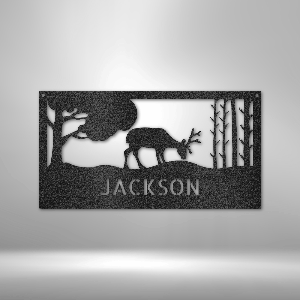 Personalized Grazing Deer Monogram Steel Sign Steel Art Wall Metal Decor-Express Your Love Gifts