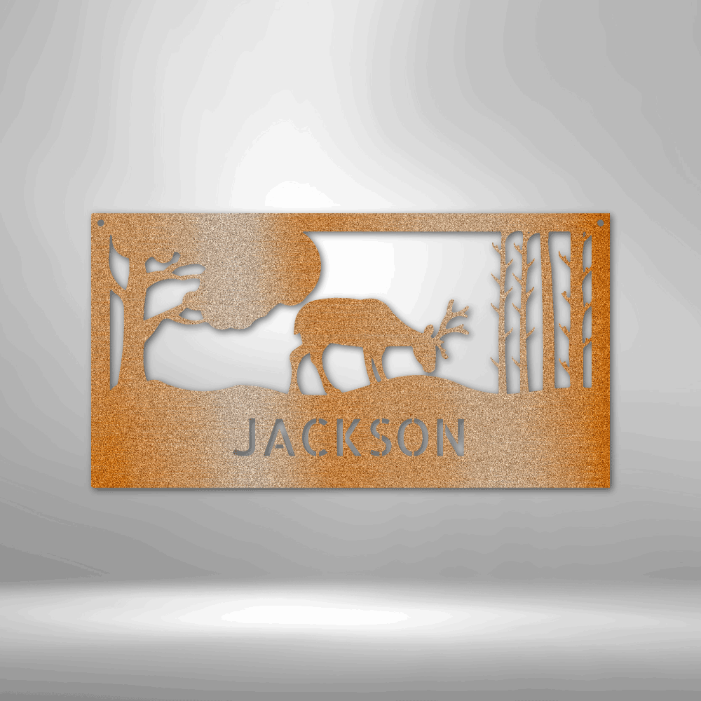 Personalized Grazing Deer Monogram Steel Sign Steel Art Wall Metal Decor-Express Your Love Gifts