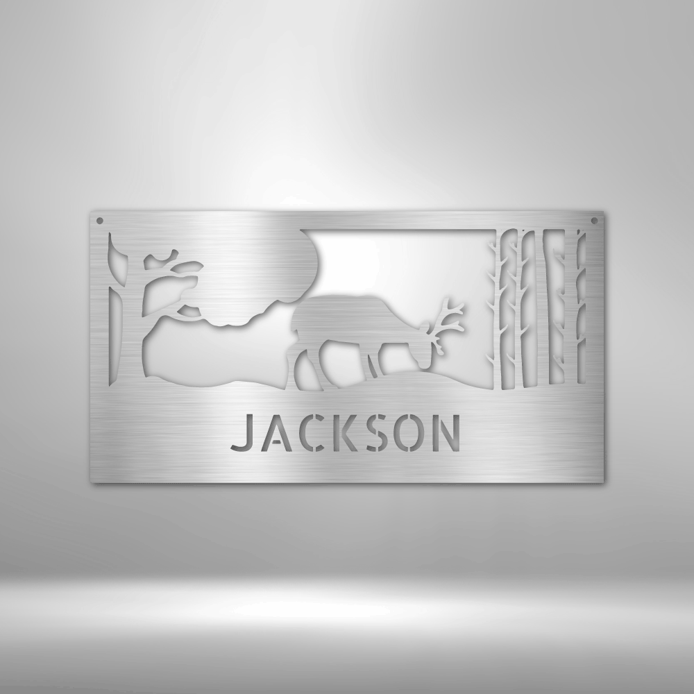 Personalized Grazing Deer Monogram Steel Sign Steel Art Wall Metal Decor-Express Your Love Gifts