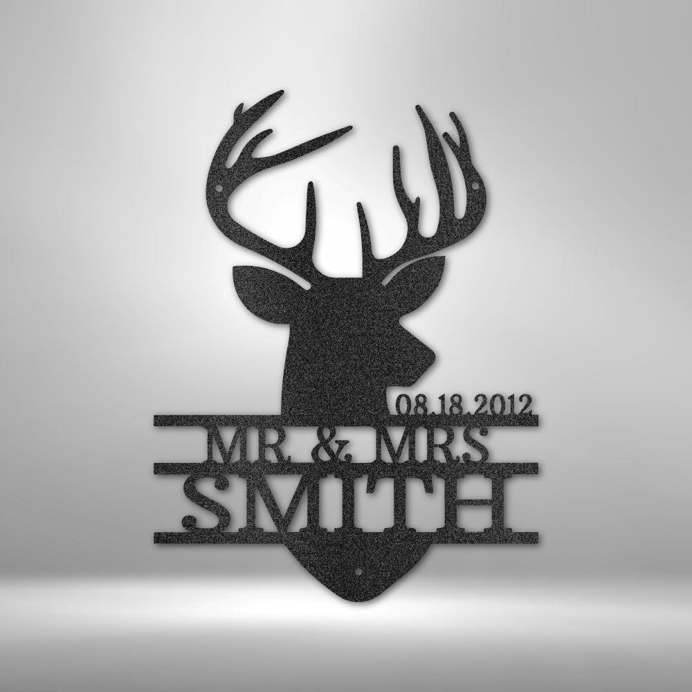 Personalized Deer Head Monogram Steel Sign Steel Art Wall Metal Decor-Express Your Love Gifts